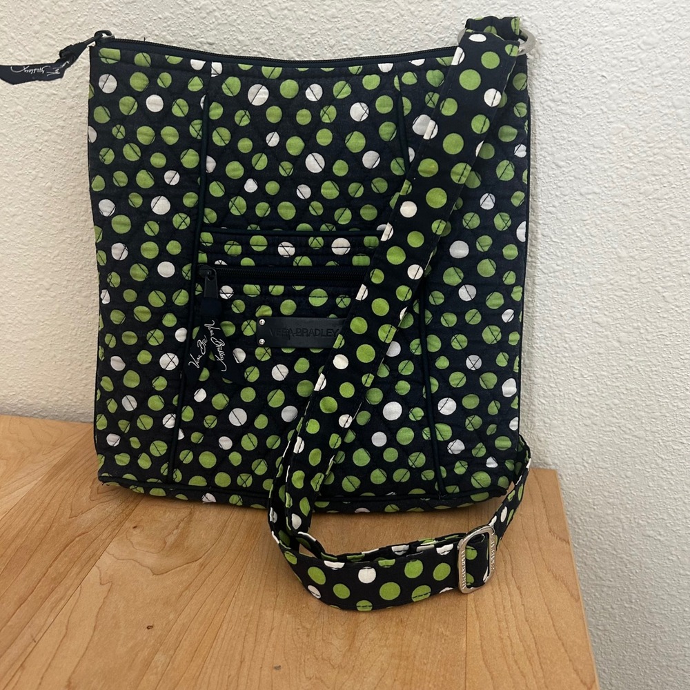 Vera Bradley "Lucky Dots" Quilted Crossbody Bag Cotton Navy Blue Playful pockets